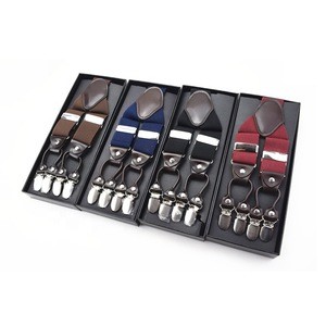 Meetee Fashion Galluses high-end Boxed 6-clip Thickening Color Mens Gallus Suspender