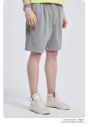 Men cotton fleece shorts drawstring casual men sweat shorts pants with logo