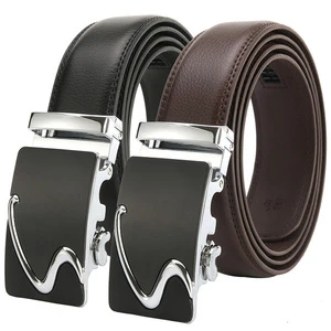 Men&#39;s Black Classic Ratchet Genuine Leather Formal Dress Belt with Solid Automatic Buckle
