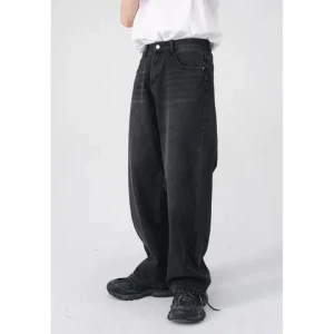 Mens 2024 Seasons New Korean Edition Personalized Straight Black Gray Wide Leg Jeans for Men