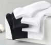 Mens Black Mid-Calf Sports Socks Anti-Odor Cotton Solid Color Long Crew with Logo on Cuff for Autumn and Winter