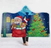 Merry Christmas Short Pile Fur Printed Wearable Blanket Throw with Hood
