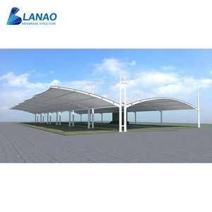 metal frame carport with PVDF roof prevent 100% UV resistant rain fireproof membrane structure
