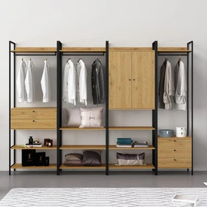 Modern DIY Unit Combination Bedroom Furniture Metal Frame Wooden Clothes Armoire Wardrobe For Bedroom