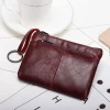 Multi-function Genuine Leather Women And Men Key Pouch Wallet Mini Coin Purse With Key Ring,  Triple Zipper Card Holder Wallet