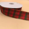 N1010 38mm X 100yards Wired Gold Lurex Edges Scottish Plaid Grid Ribbon for DIY Home Decoration Gift Wrapping Christmas Ribbon