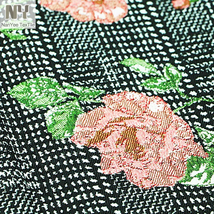 Nanyee Textile Tweed Style Polyester Rose Flower Jacquard Fabric