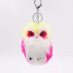 New Arrival Cute Car Pendants Faux Rabbit Fur Pompom Owl Key Ring Fluffy Leather Fur Ball Owl Keychain