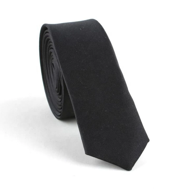 new design custom ladies pure black color skinny 100% silk neck tie