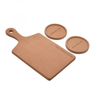 New design Gourmet Hardwood Pizza Peel Cutting Board Serving Tray With Wood Coasters