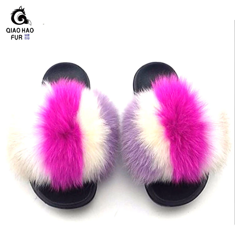 New Design Hairy Sheepskin Fur Slipper Fox Fur Slippers Fur Furry Slippers And Bag