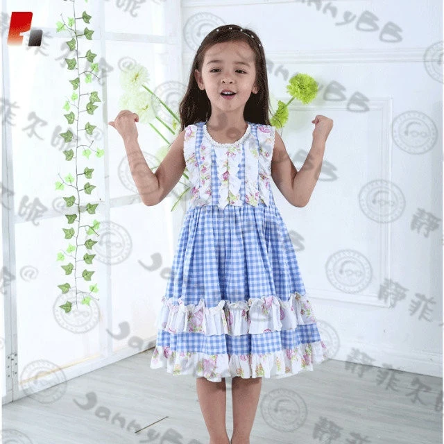 new design well dressed wolf remake baby girl dress yarn dyed check flower girl dresses