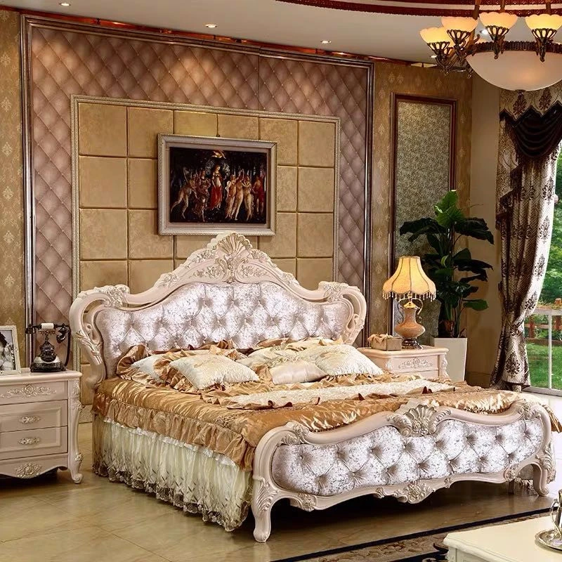New model bedroom furniture antique luxury royal leather tailstock