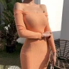 New Trend Solid Color Sexy One-step Long Skirt One-shoulder Long Slevee Dress Women