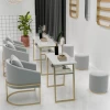 Nordic Style Simple Double-layer Marble Nail Table and Chair Set, Single and Double Golden Iron Nail Manicure Table