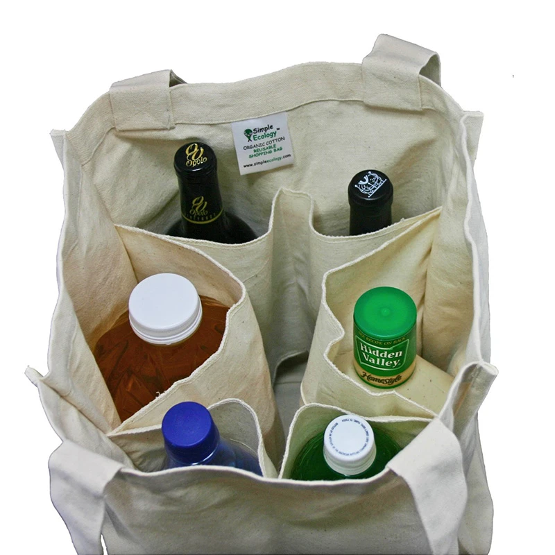 Outdoor portable custom 6 bottle canvas wine tote bag
