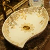 Oval shape chinese washbasin sink Jingdezhen Art Counter Top ceramic bathroom sink ceramic sink hand gold pattern wash basin