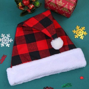 Pafu Christmas Costume Party and Holiday Event Christmas Santa Hat Luxury Plush Hat Plaid Santa Hat