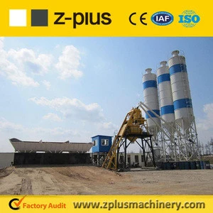 PC control HZS50 concrete batching plant with cement silo and screw conveyor