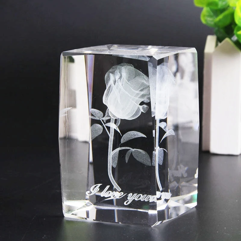 Perfect 3D laser crystal rose  wedding souvenir