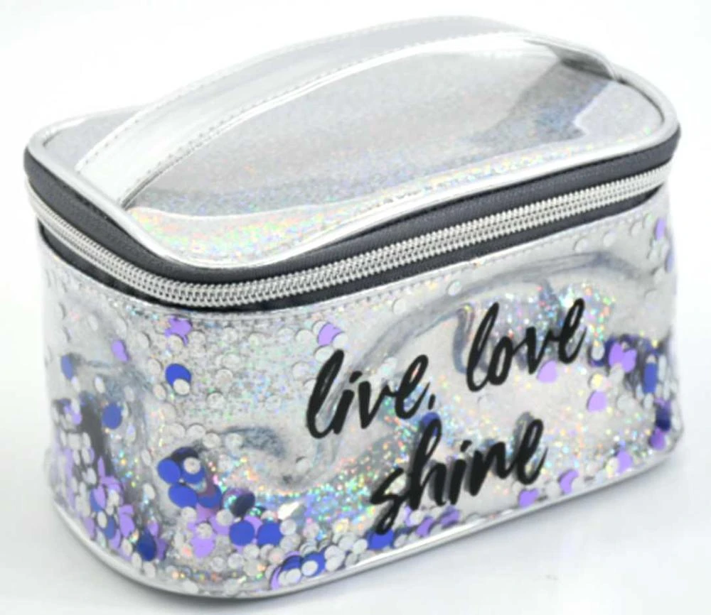 personalized custom pattern pvc glitter cosmetic bag portable makeup bags  fashion mini girl cosmetic bag travel cases