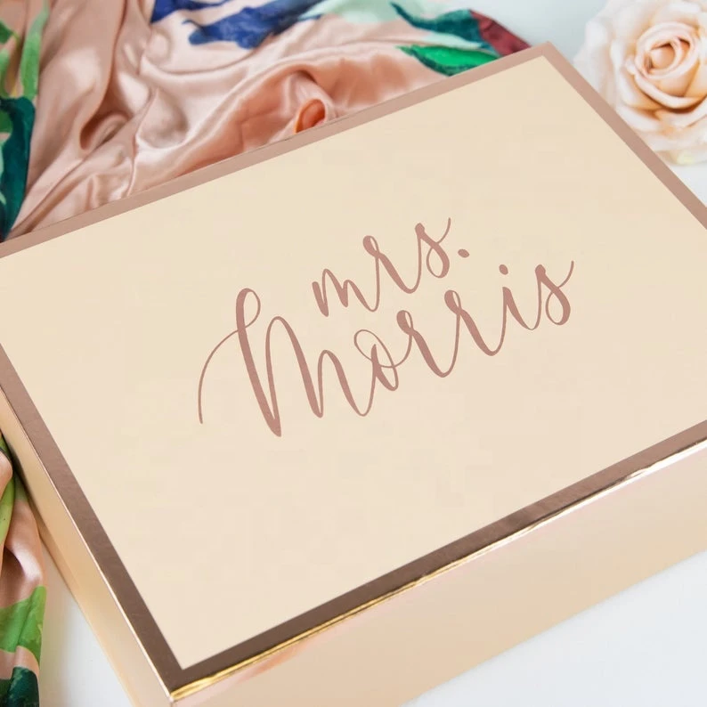 Personalized keepsake gift box luxury custom blush pink with rose gold trim and name gift box
