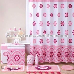 Pink flower bathroom products bath set, Childlike pretty shower curtain/bathroom floor door mat set/bathroom set
