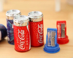 Plastic creative stationery drink coke cheap little pencil sharpener for children study
