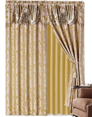 Polyester Fabric Luxury Jacquard Curtain Custom Blackout Valance Style And Tassels Designs Window Curtains For The Living Room