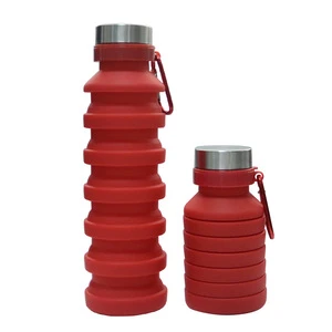 Popular Red Color Products 2020 Ecofriendly Silicone Bottle Water Foldable Collapsible Reusable Water Bottle