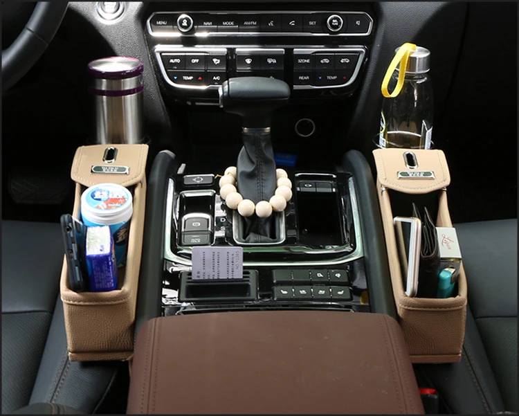 portable car storage box multi-functional pu leather car seat side organizer box Car Organizers with bottle holder