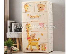 pp 5 layer kids storage plastic cabinet cartoon style storage clothes drawer with two locks