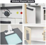 Pretend Play Cooking Middle Size White Wooden Kitchen Toy Play Set for Kids & Toddlers
