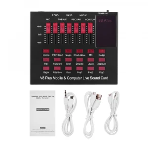 Rechargeable Mobile & Computer Live Sound Card USB Audio Interface with Multiple Sound Effects BT Connection for Singing Live