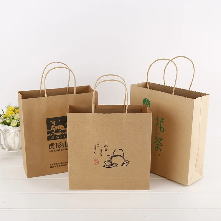 Recyclable Custom Small Brown Kraft Paper Gift Bags With Handles