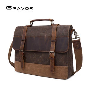 Retro classic design vintage brand style waxed canvas water-resistant men&#39;s satchel book messenger bag for men