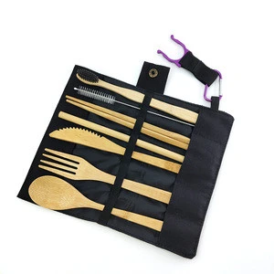 Reusable Cutlery Biodegradable Flatware Disposable Tableware Set Eco-Friendly Bamboo Dinnerware With Bag Pothook