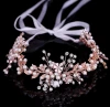 Ribbon Copper Wire Crystal Pearl Handmade Wedding Rose Gold Headband Bridal Crystal Hair Flower Bridal Wedding
