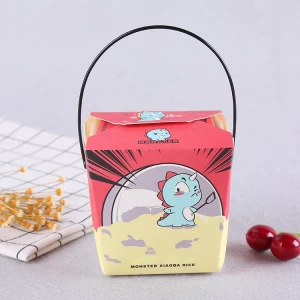 RTS Paper Box Food Packaging Printed Eco Friendly Protable Takeout Food Kraft Paper Box with Handle