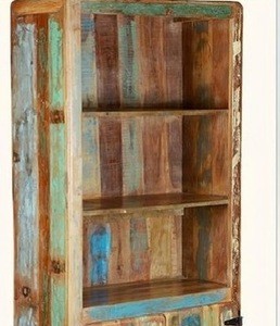 Rustic Wooden Bookcase made of Recycled Wood Multicolor Appearance Spacious Handcrafted Furniture For Bedrooms Living Rooms