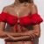 Import Sexy Off Shoulder Solid Red Swimsuit Women Push-up Pleat Ruffled Bikini High Cut Bandage Thong Swimwear from China