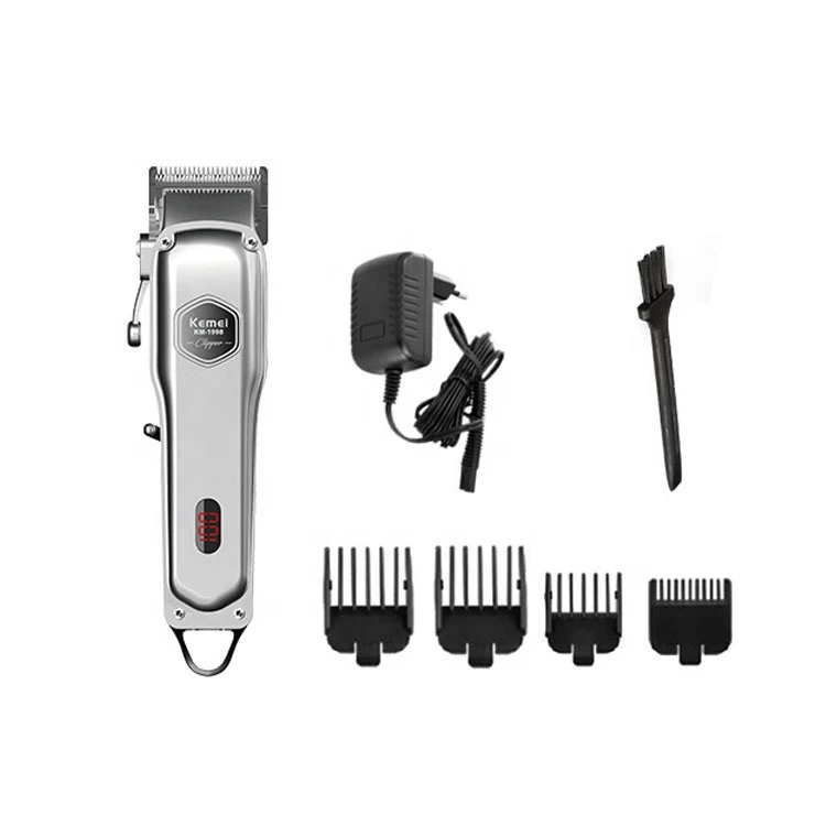 Sharp Kemei 1998 Carbon Steel Blade Hair Clipper Golden Metal Body Adjustable Hair Trimmer Rechargeable Electric Cutting Machine