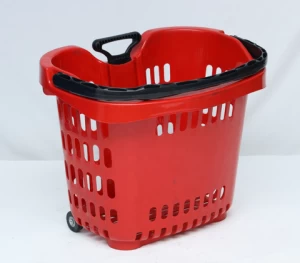 Shop Mall Grocery Plastic Basket Trolley  Plastic Shopping Basket Cart For Supermarket for sale