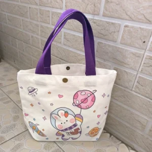 Shopping Re-Usable Canvas Tote Bag with Pockets for Girls