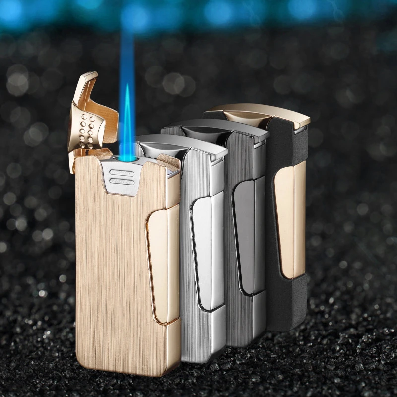 Side ignition silent windproof lighter custom design Blue flame torch lighter