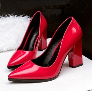 Small MOQ  big size 42 43 elegant women high heels thick heel dress shoes PJS4367