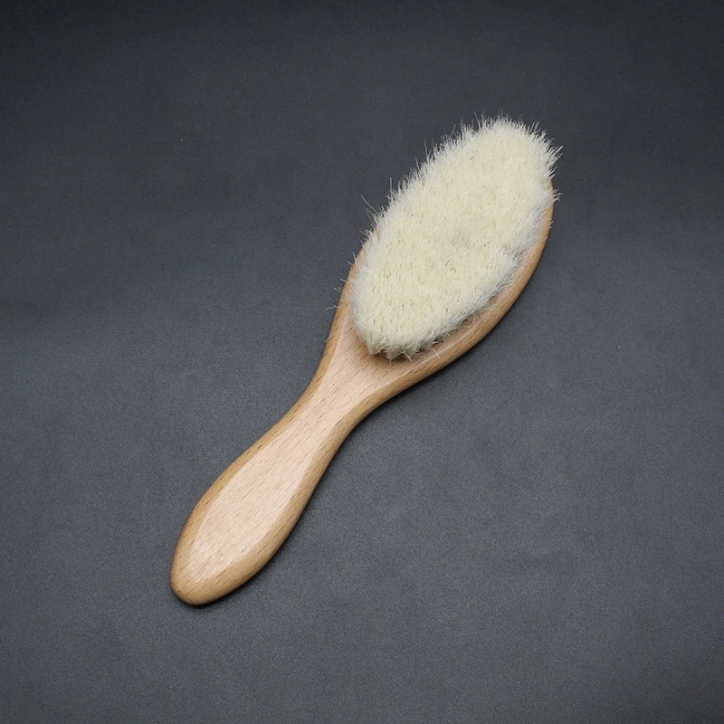 Soft touch eco-friendly goat hair beech wood baby hair brush