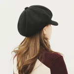 Solid color Vintage Peaked Cap Wide Brim Fedora Octagonal Beret Hats Women