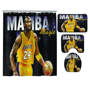 Sports Themed number 24 basketball player custom printed 3d shower curtains  4pcs bath set with shower curtain hooks