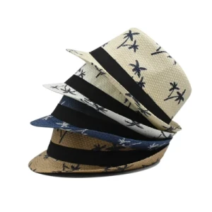 Summer Coconut Tree Pattern Jazz Cap Trilby Panama Straw Hats